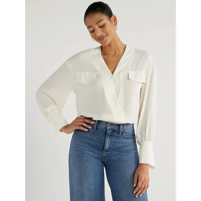 Scoop Women’s Shirt Bodysuit with Long Sleeves, Sizes XS-XXL | Walmart (US)