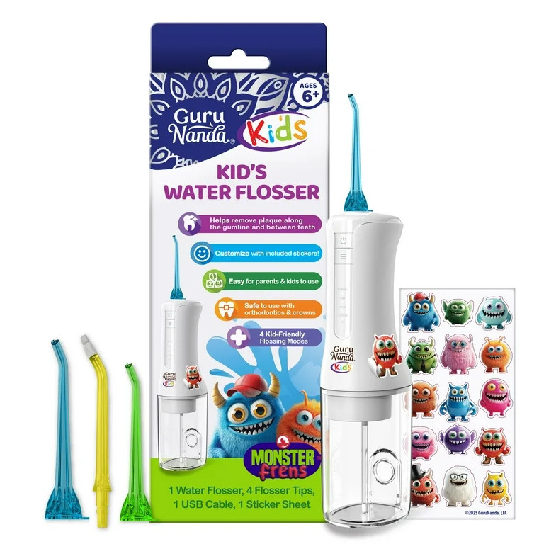 GuruNanda Kids Water Dental Flosser - 4 Flossing Modes, Smart Timer,  for Ages 6+- 200ml - White | Walmart (US)