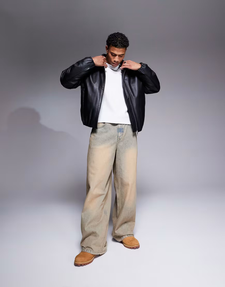 ASOS DESIGN premium real leather bomber jacket in black | ASOS (Global)