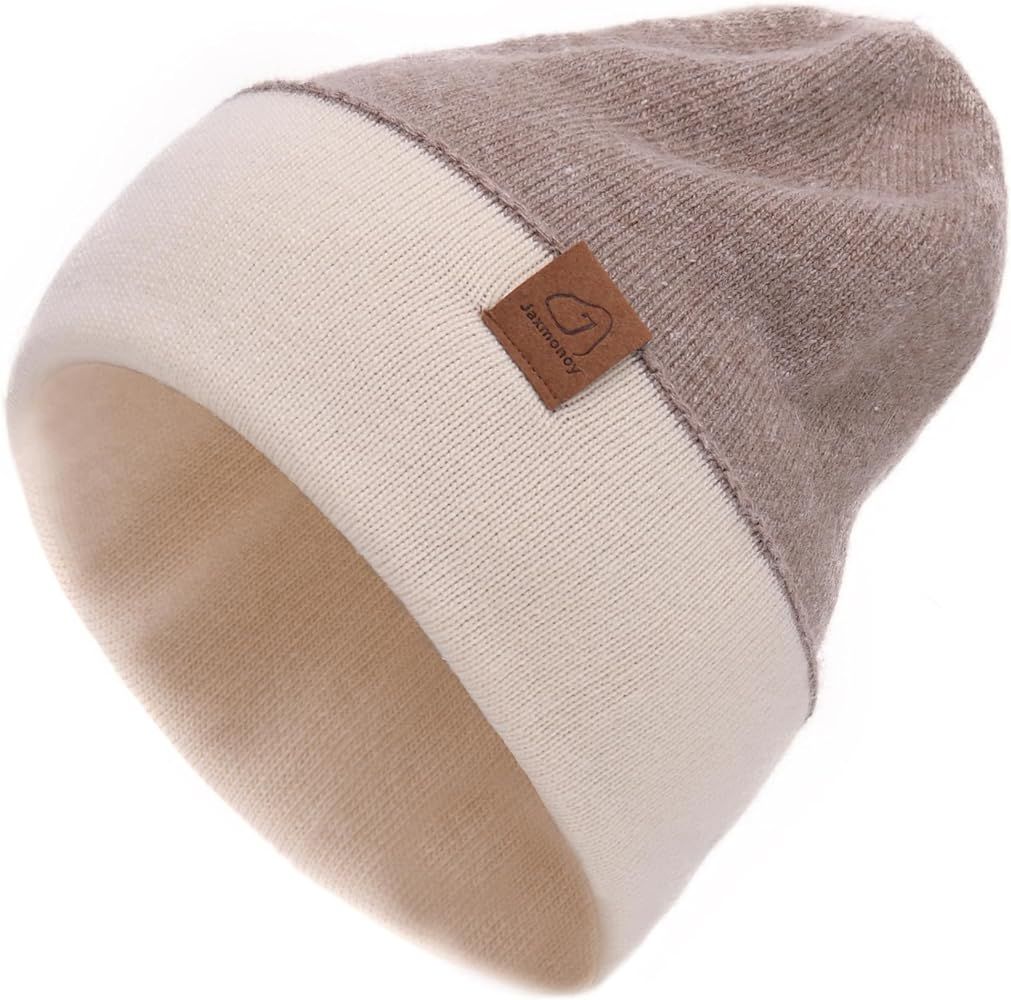 jaxmonoy Wool Cashmere Slouchy Knit Beanies Winter Hats for Women Soft Warm Double Layer Reversib... | Amazon (US)