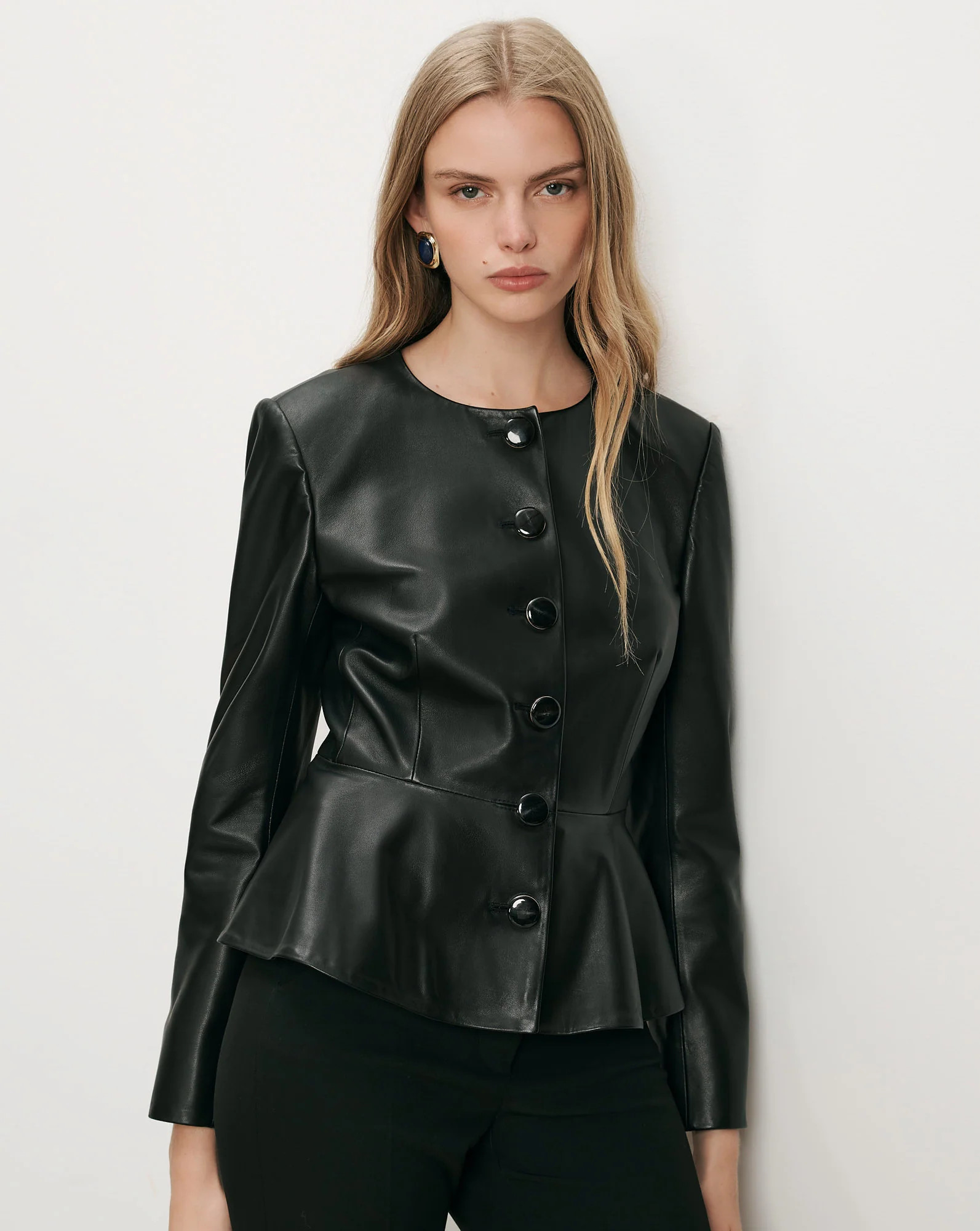 Veronica Beard Quinn Leather Peplum Jacket Black | Veronica Beard