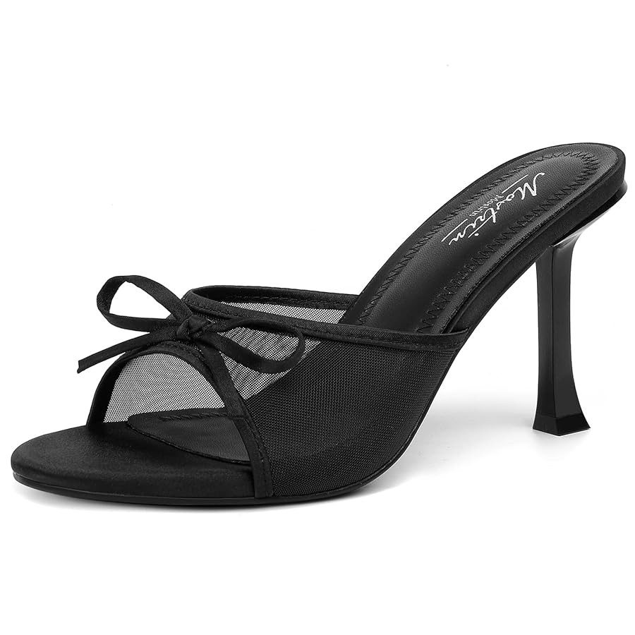 Mostrin Kitten Heels for Women Round Toe Heels With Bow Vintage Mules Sexy Slip on Stiletto Backl... | Amazon (US)