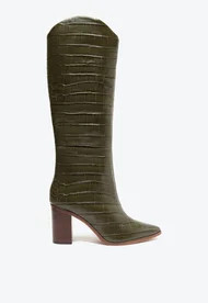 Bota Salto Bloco Maryana Couro Croco Verde-Militar | Schutz BR