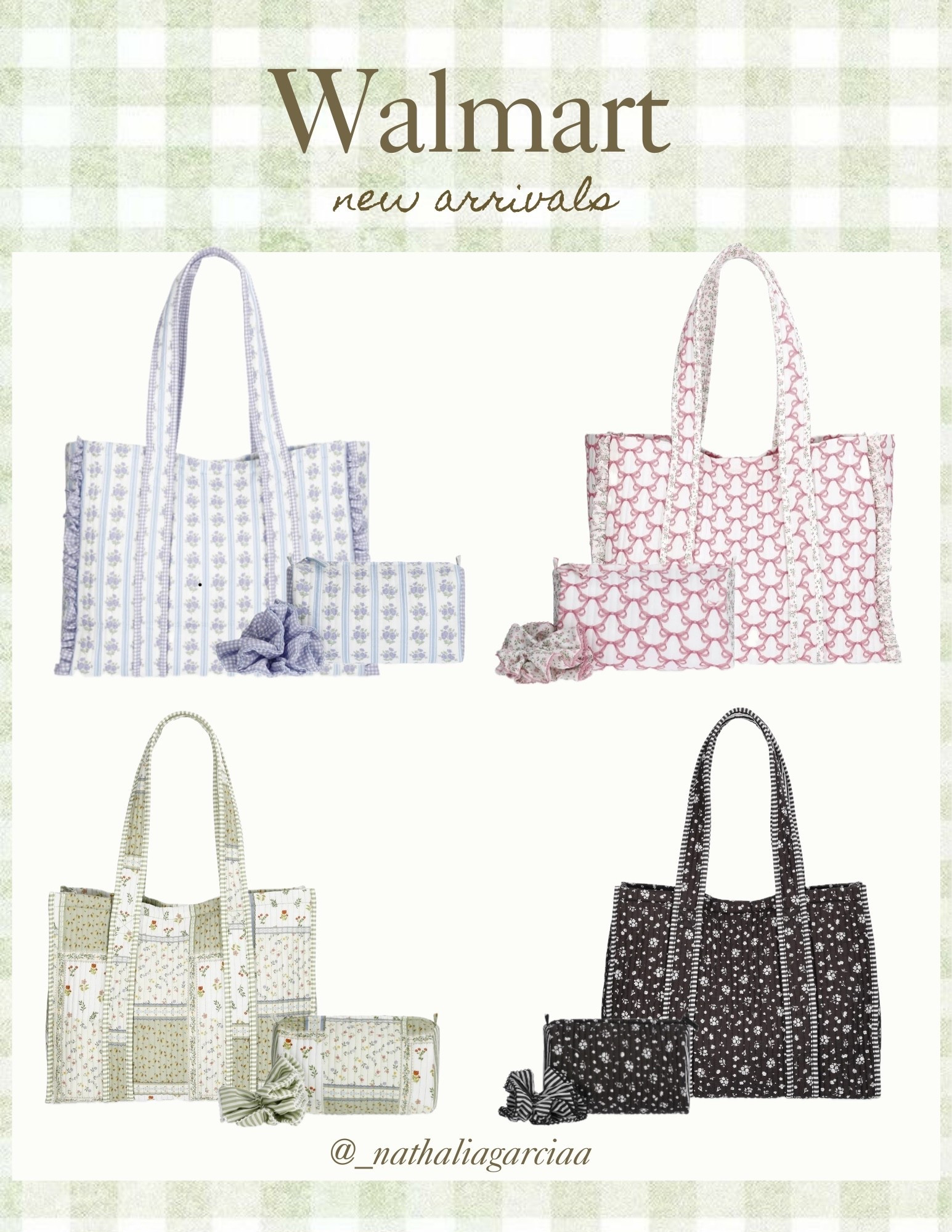 Viral Walmart quilted tote bags for spring!!⛅️🌼 they also have the matching pouch to go with it for $10 🥹 so cute for school, work & everyday styling!

#LTKgrwm #LTKSeasonal #LTKootd