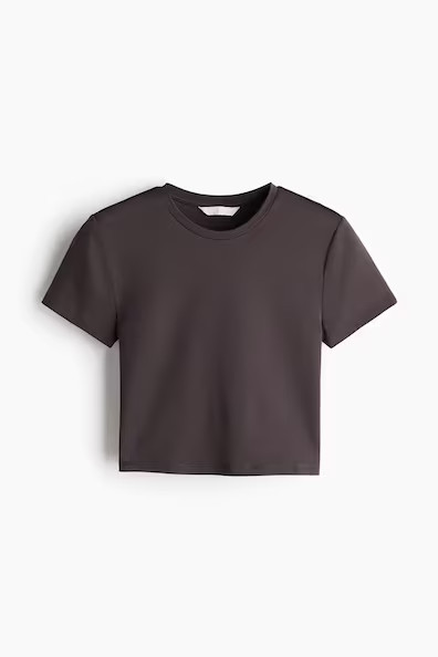 H & M - Microfiber Cropped T-Shirt - Gray | H&M (US + CA)