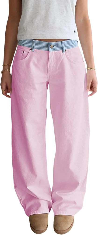 Women's Adjustable Waist Wide Leg Jeans Casual Mid High Waisted Baggy Straight Leg Denim Pants | Amazon (US)