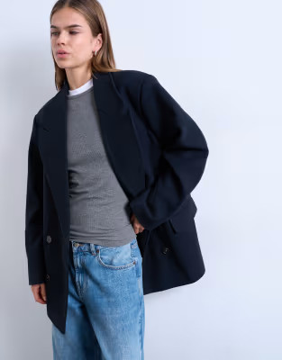 Topshop wool look twill heritage blazer in navy | ASOS (Global)