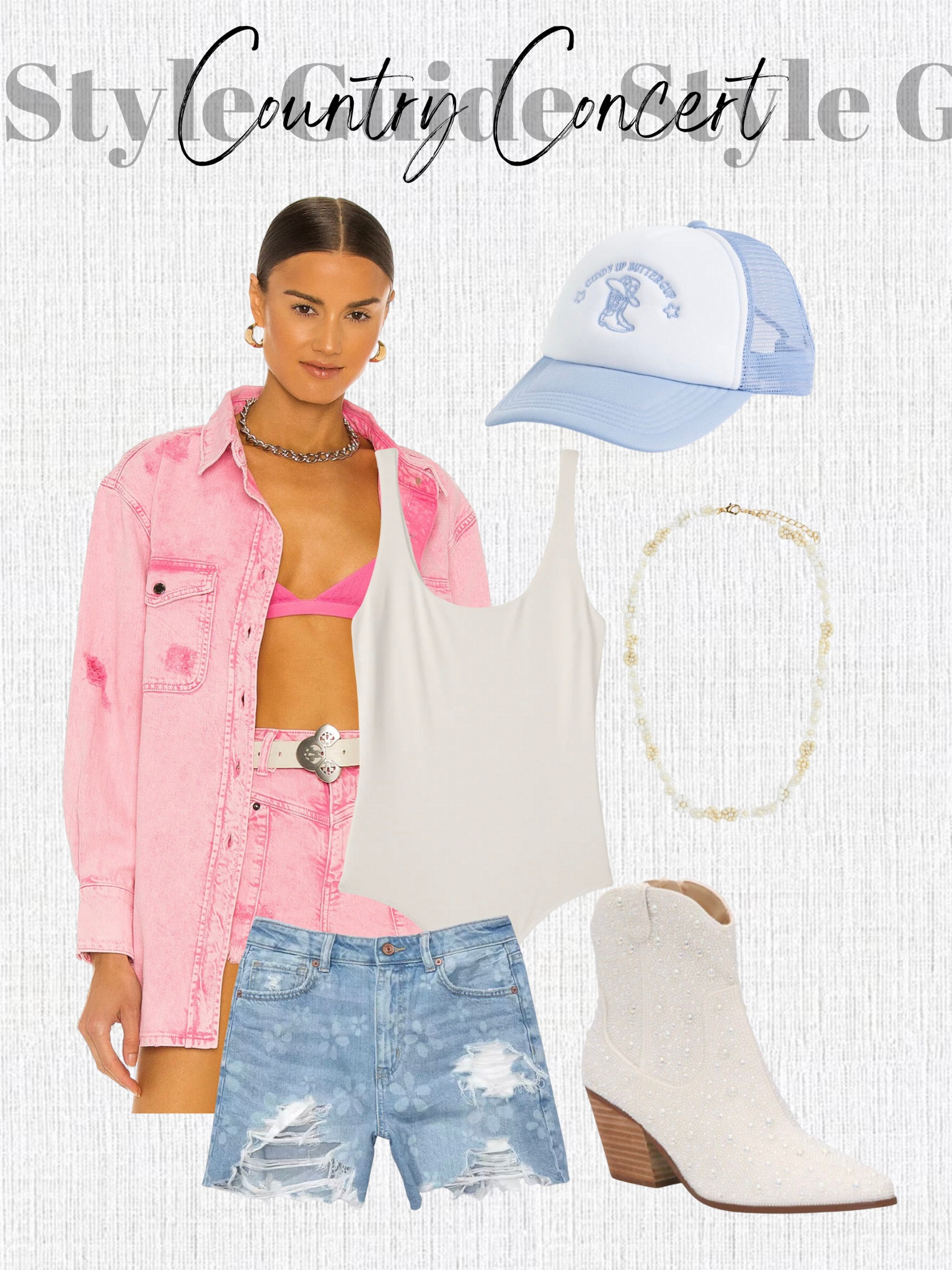 Country concert, festival, western boots, denim jacket, denim shorts, bodysuit, mesh back hat, trucker hat, cowboy

#LTKFestival #LTKstyletip #LTKtravel