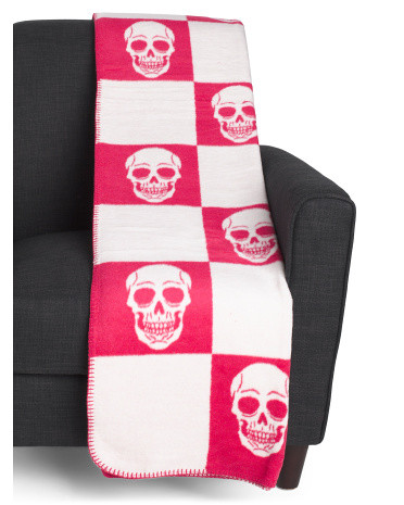 Made In Portugal Checkerboard Skulls Throw | TJ Maxx