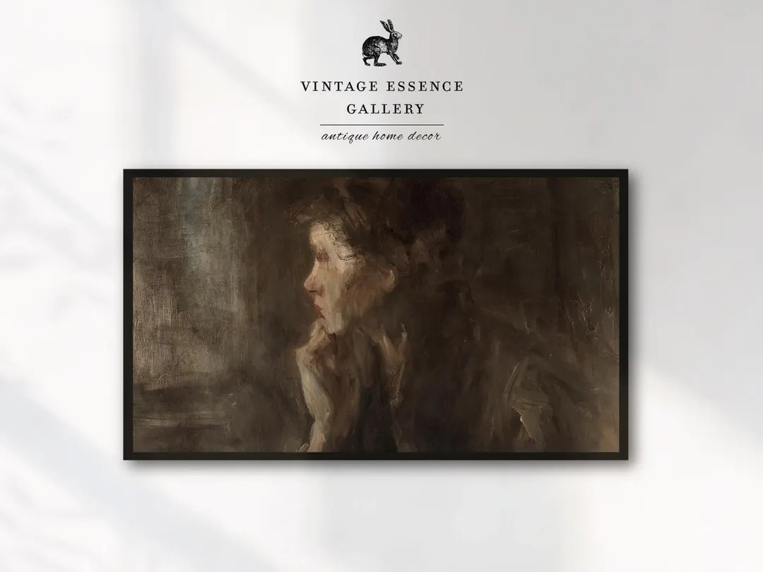 Dark Moody Samsung Frame TV Art | Vintage Classic Woman Portrait | Antique Neutral Tones Oil Pain... | Etsy (US)