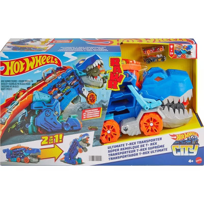 Hot Wheels City Ultimate T-Rex Transporter Hauler Transforms into a Dino Featured in Lets Race | Target
