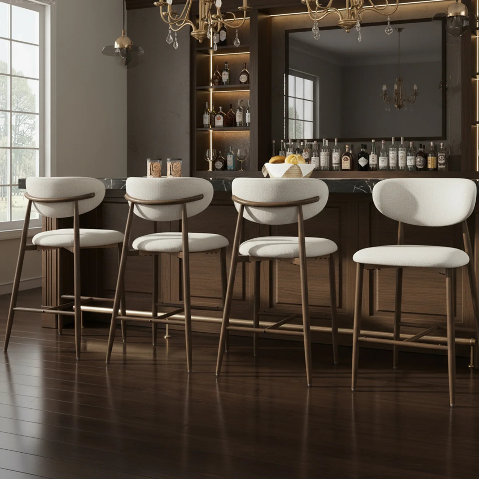 Modern Bar Stools, 25 Inch Height with Back Support & Fabric Upholstery for Home Bar - Set of 4 -... | Overstock