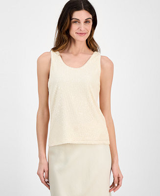Anne Klein Women's Sequin Double-Scoop Sleeveless Tank - Macy's | Macy's