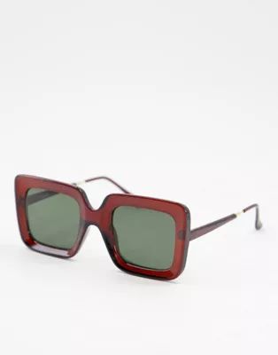 ASOS DESIGN recycled frame beveled 70s sunglasses in crystal brown | ASOS | ASOS (Global)