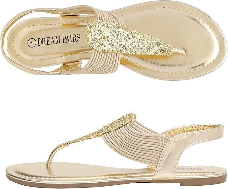 DREAM PAIRS Women's Elastic Strappy String Thong Ankle Strap Summer Gladiator Sandals | Amazon (US)