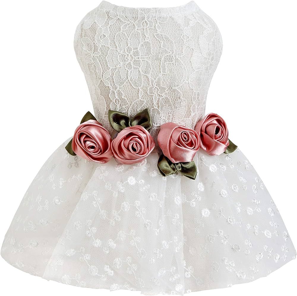 Fitwarm Luxury Rose Lace Pet Dog Weddding Dress Bride Clothes Formal Apparel, Small | Amazon (US)