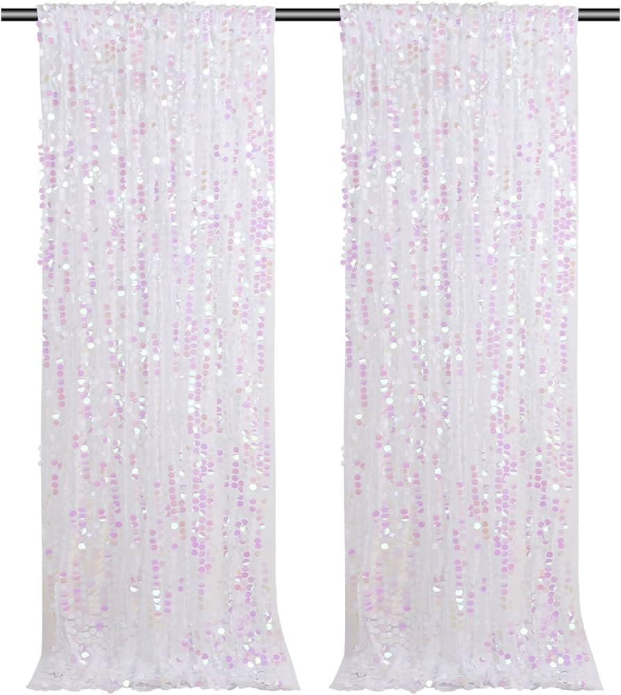 Large Payette Sequin Backdrop 2 Panels 4ftx8ft Iridescent White Glitter Fabric Curtains Mermaid T... | Amazon (US)