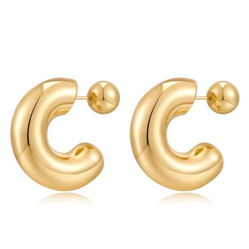 NEPULOY Chunky Gold Hoop Earrings for Women - Post 14K Gold Plated Hoops for Women, Medium Fashion Statement Jewelry Gifts for Her | Amazon (US)