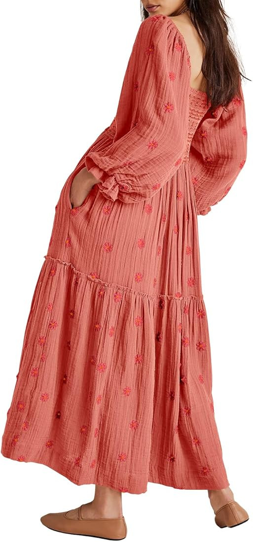 Shy Velvet Women's Fall Winter Dresses 2023 Maxi Dress Long Sleeve Square Neck Embroidered Maxi D... | Amazon (US)