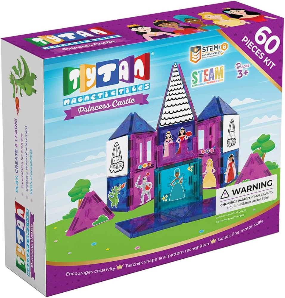 Tytan Tiles Princess Castle 60-Piece Magnetic Tiles Building Set, Adorable Kids’ STEM Toy, Crea... | Amazon (US)