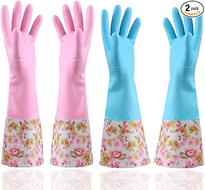 KINGFINGER Rubber Latex Waterproof Dishwashing Gloves,2 Pair Large Long Cuff and Flock Lining Hou... | Amazon (US)