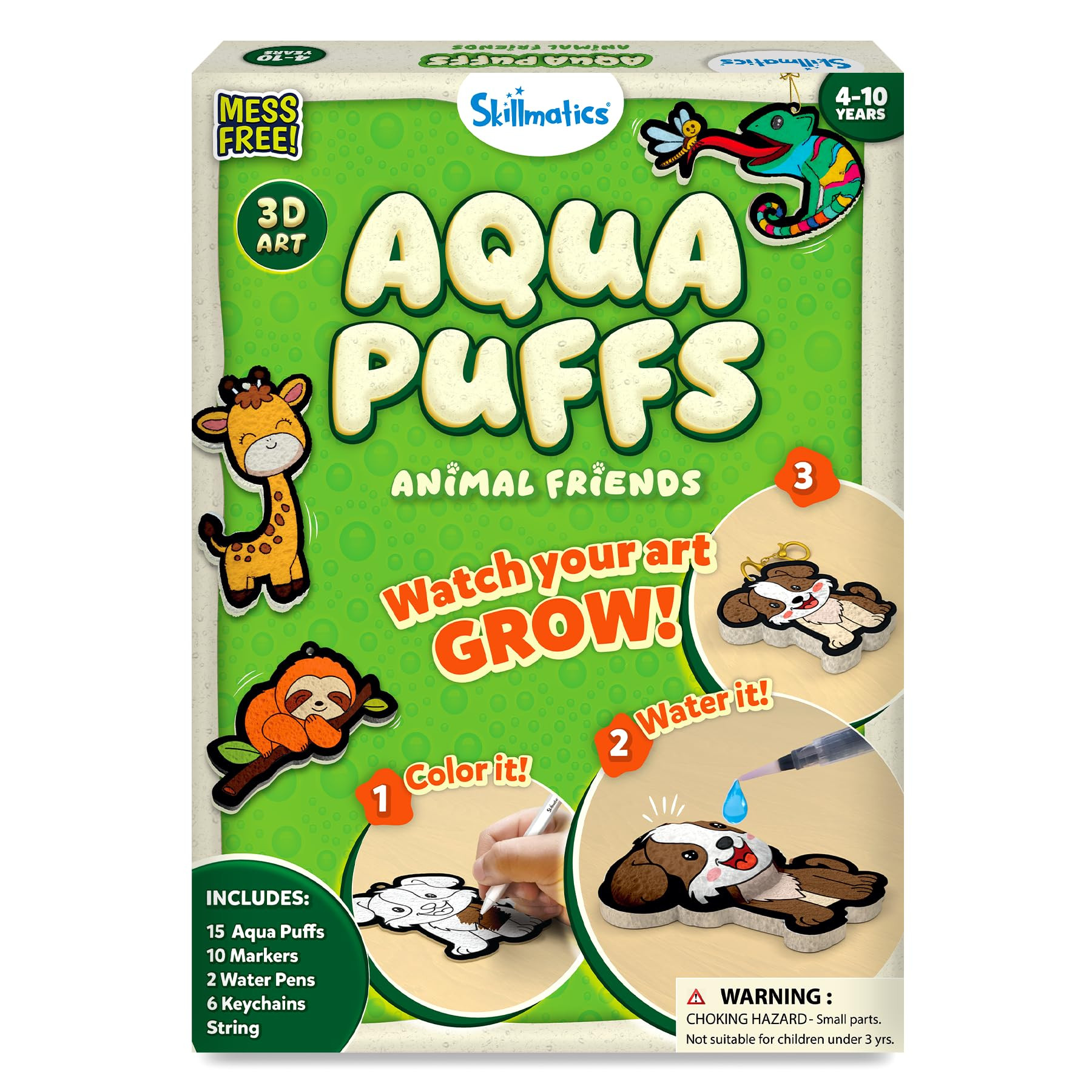 Skillmatics 3D Art Kit - Aqua Puffs Animals, Mess-Free Paint by Number Craft for Kids, DIY Color ... | Amazon (US)
