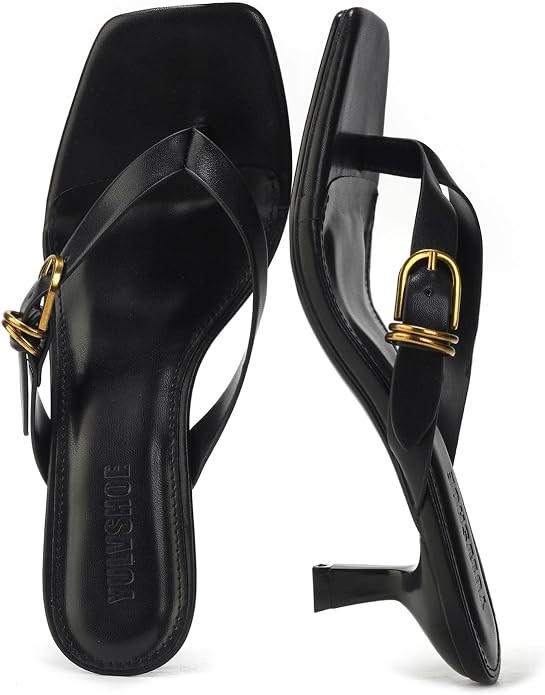YULVSHOE Women's Kitten Heels Square Open Toe Flip Flop 2 Inch Thong Heels Heeled Sandals for Wom... | Amazon (US)
