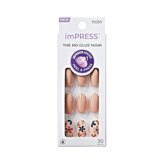 KISS imPRESS No Glue Mani Press On Nails, Design, 'As It Was', Neutral/green, Medium Size, Almond... | Amazon (US)