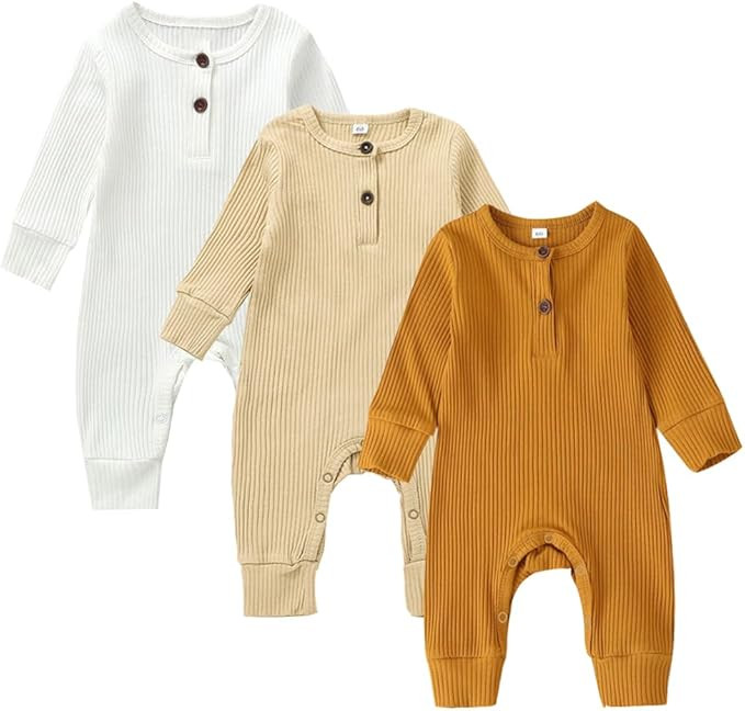 Bafeicao Baby Boy Girl 2/3 Pack Solid Romper Ribbed Short/Long Sleeve Bodysuit Jumpsuit Infant Kn... | Amazon (US)