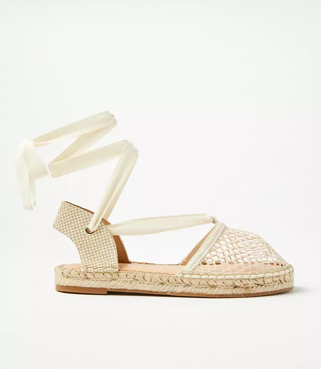Mesh Lace Up Flat Espadrilles | LOFT