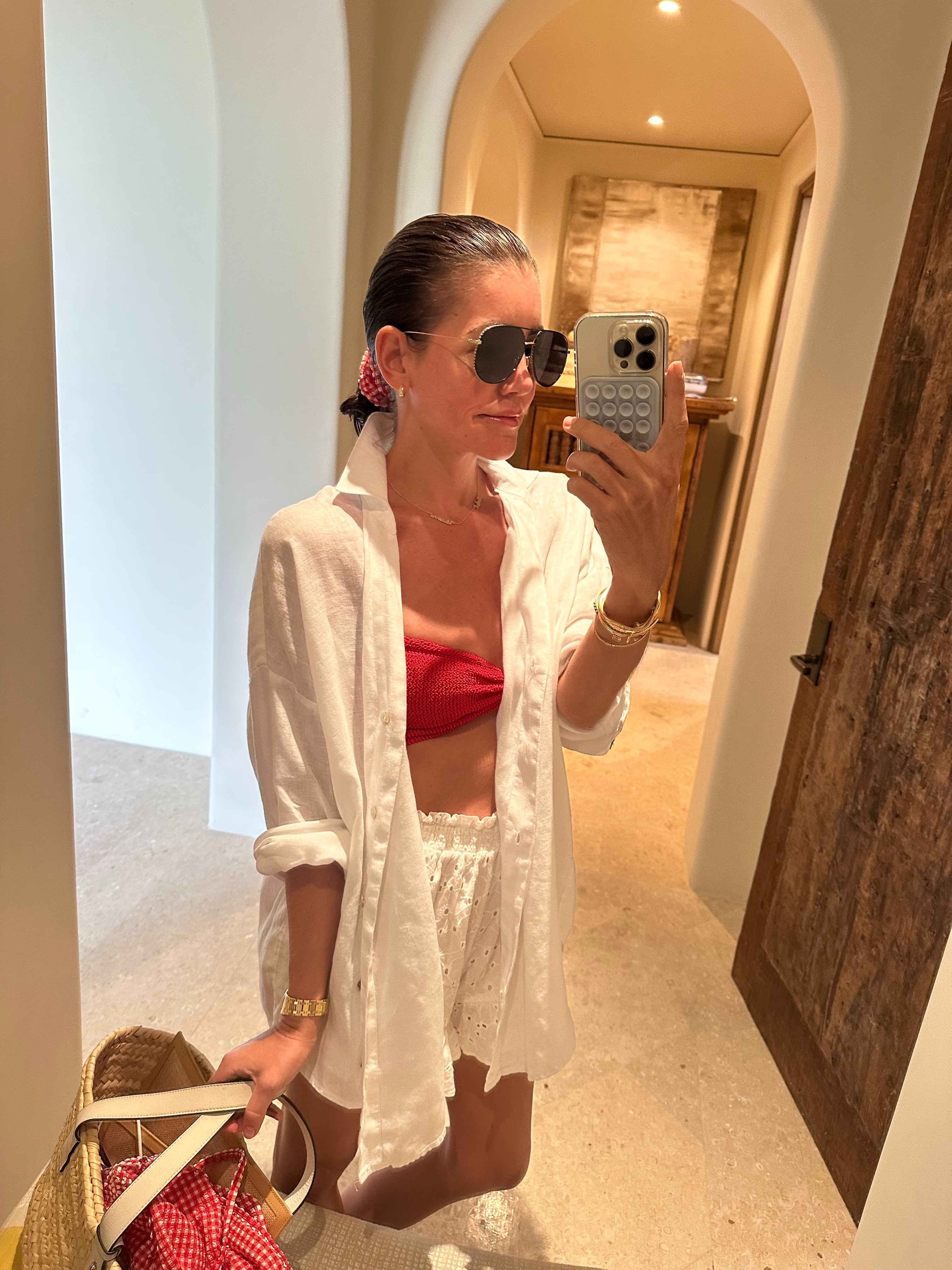 dior sunnies // hunza g scrunchie // hunza g bikini // lspace top // playa lucila shorts // loewe bag 

 