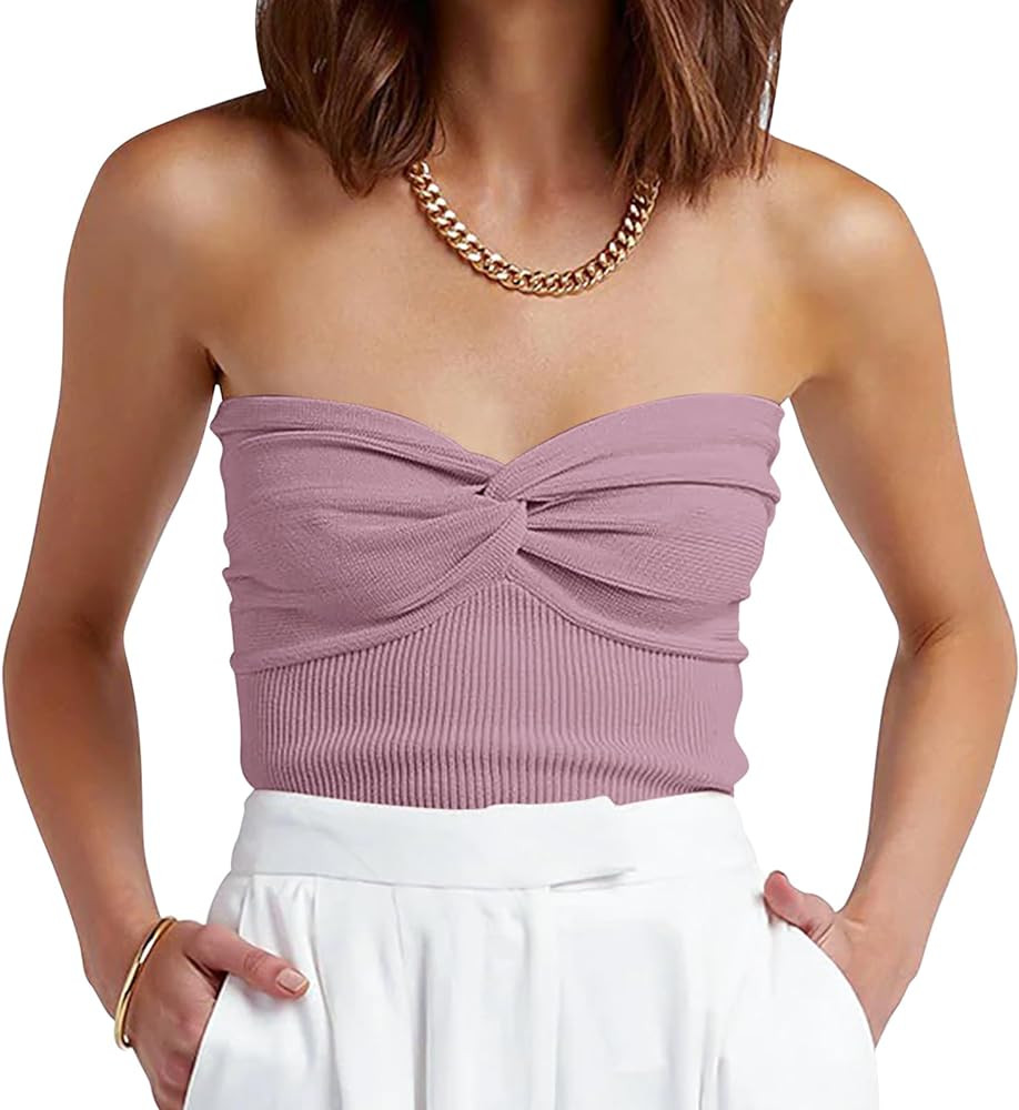 ANRABESS Tube Top for Women Summer Strapless Bandeau Knit Twist Knot Corset Crop Basic Tank Top 2... | Amazon (US)