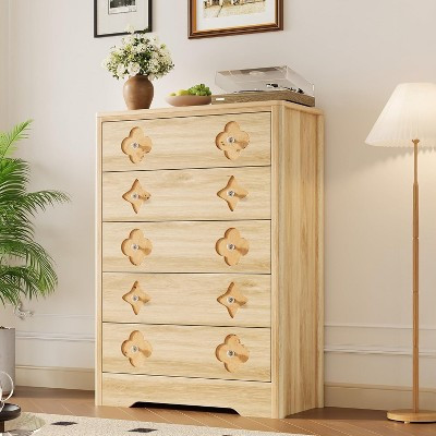 Dresser for Bedroom with 5 Drawers, 45'' Tall Chest of Large Decorative Drawer Front with Large Clothes Storage Cabinet, Wood Bedroom Dresser,Natural | Target