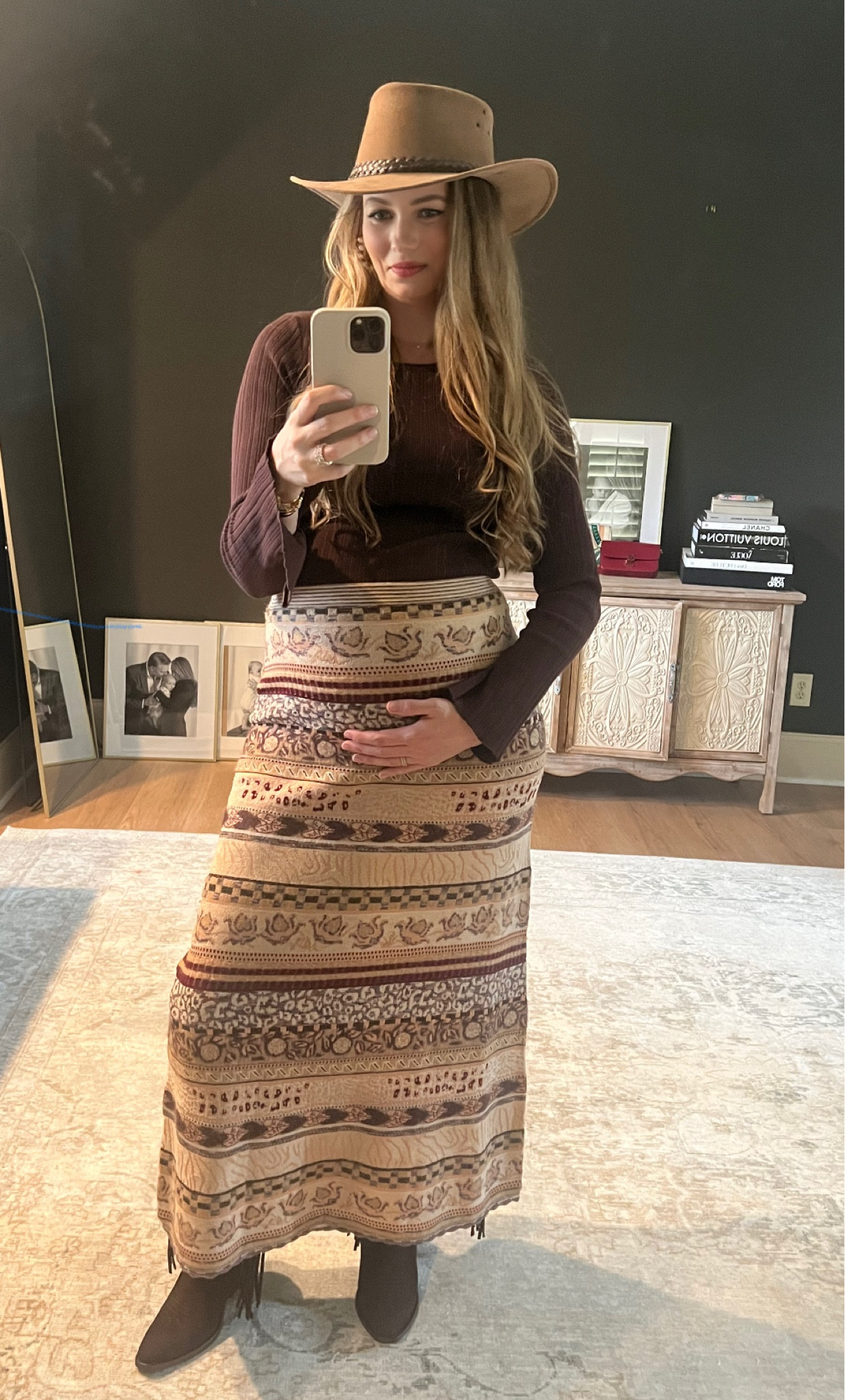 Mountains on my mind! Bump-friendly outfit (sized up in skirt and in one of my most favorite House of Nizhoni tops).