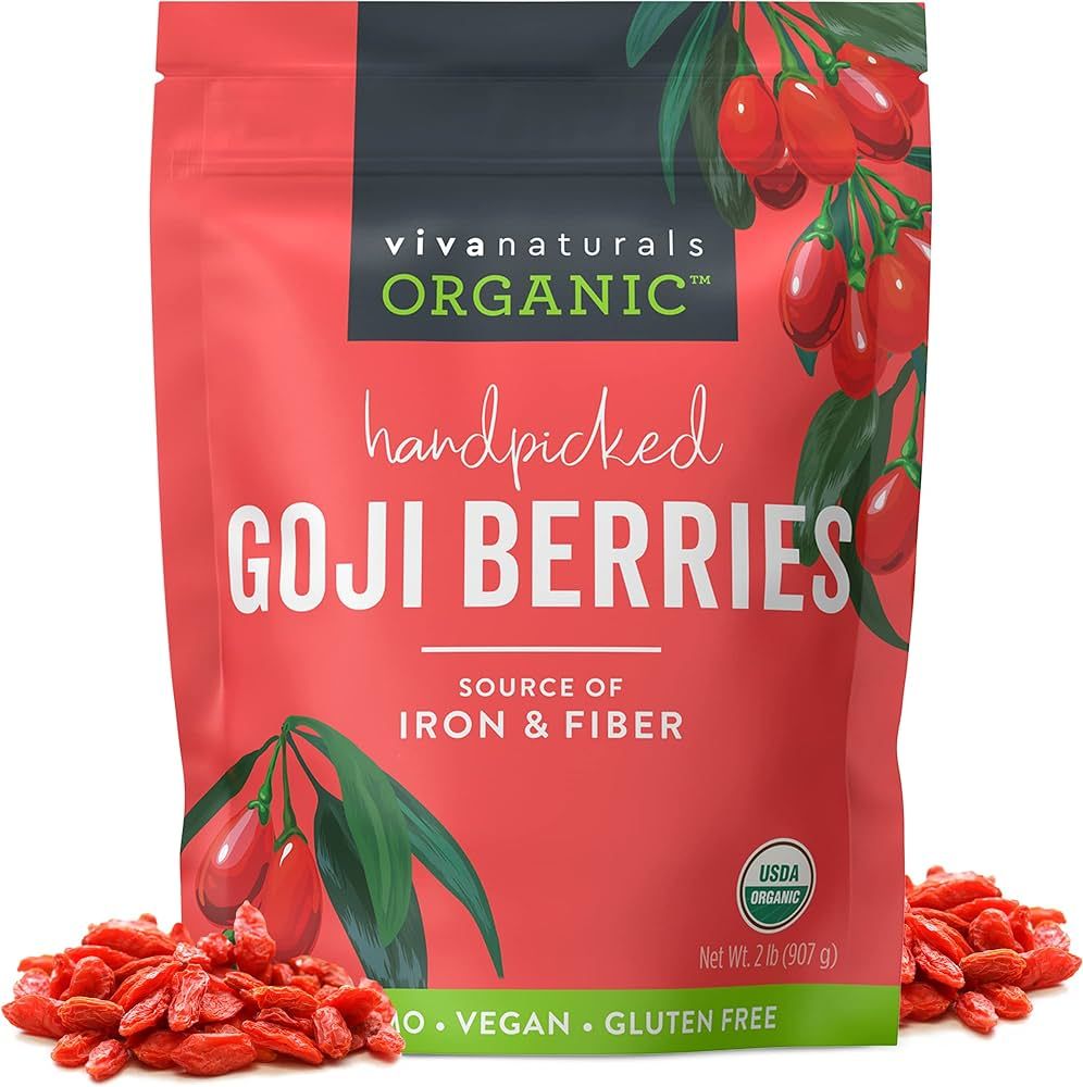 Viva Naturals Organic Dried Goji Berries, 2 Lb- Non-GMO And Vegan Wolfberries, Perfect For Baking... | Amazon (US)