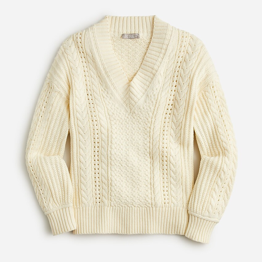 Cotton cable-knit V-neck pullover | J. Crew US