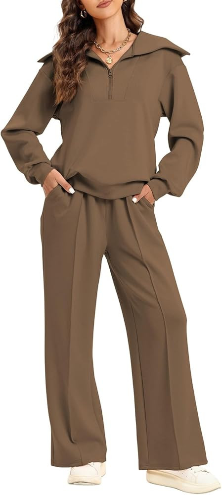 Aleumdr Two Piece Outfits Half Zip Sweatshirt Sweatsuit Lounge Sets for Women Matching Set Wide L... | Amazon (US)