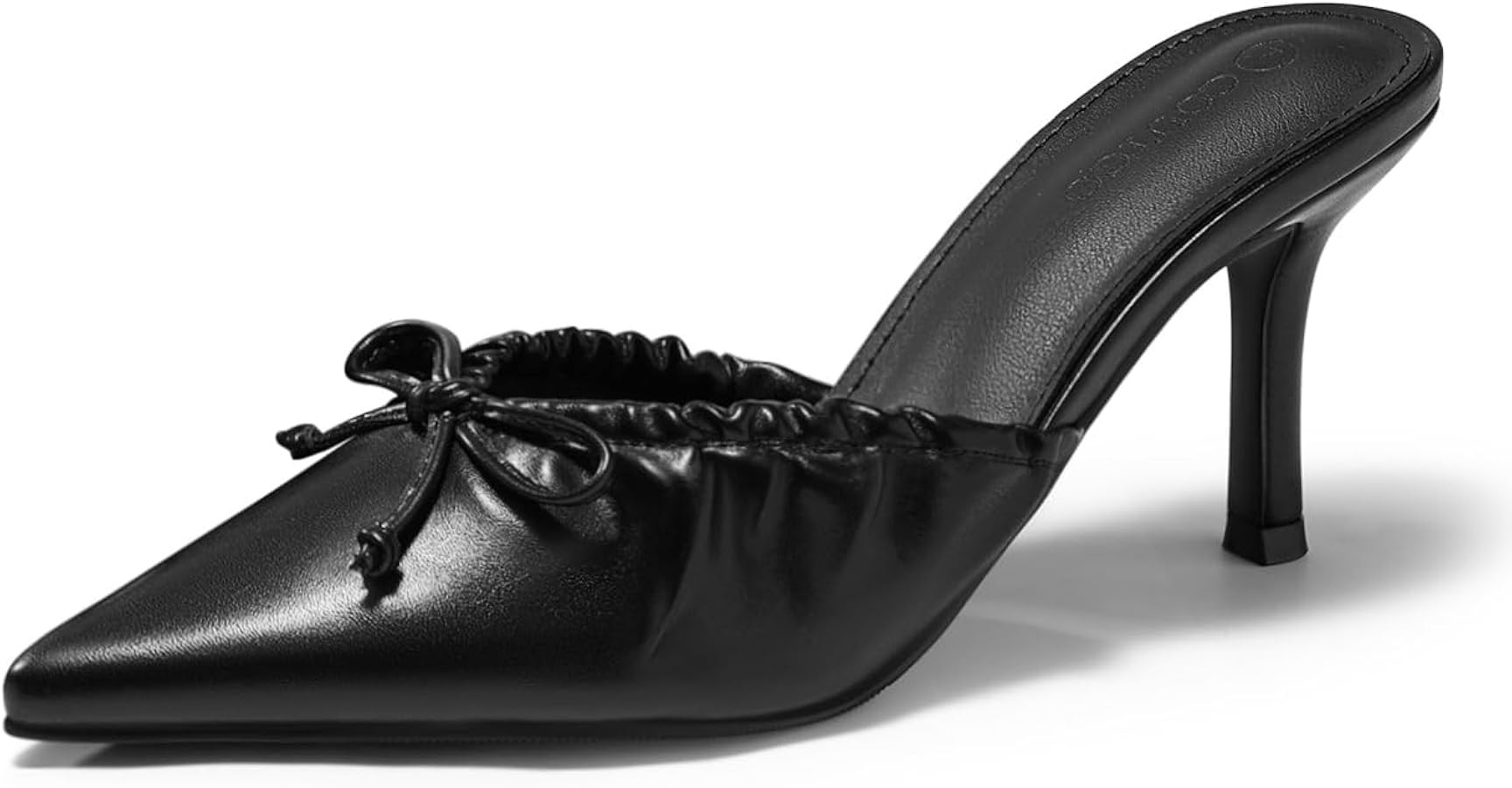 Coutgo Womens High Heels Mules Bow Closed Pointed Toe Pumps Pleated Slip On Dress Shoes | Amazon (US)