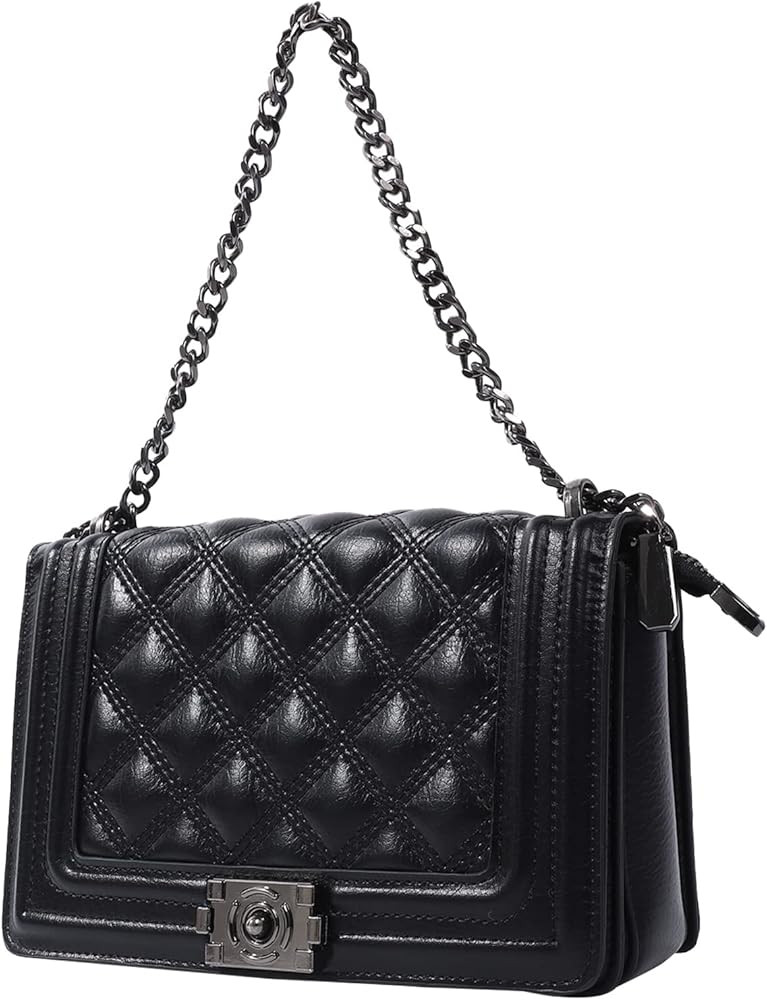 Women Quilted Crossbody Bags PU Leather Ladies Shoulder Purses with Do not fade Chain Strap Stylish  | Amazon (US)