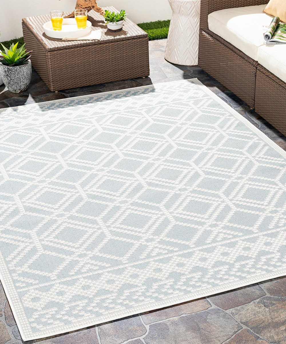 Denim & Cream Geometric Montego Bay Indoor/Outdoor Rug | Zulily