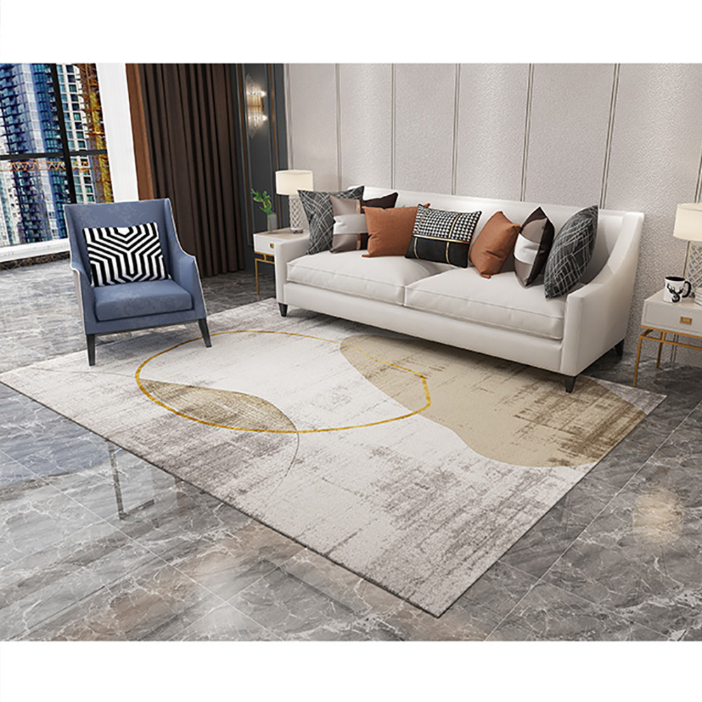 8' x 10' Modern Beige & Gold Rectangle Area Rug | Homary