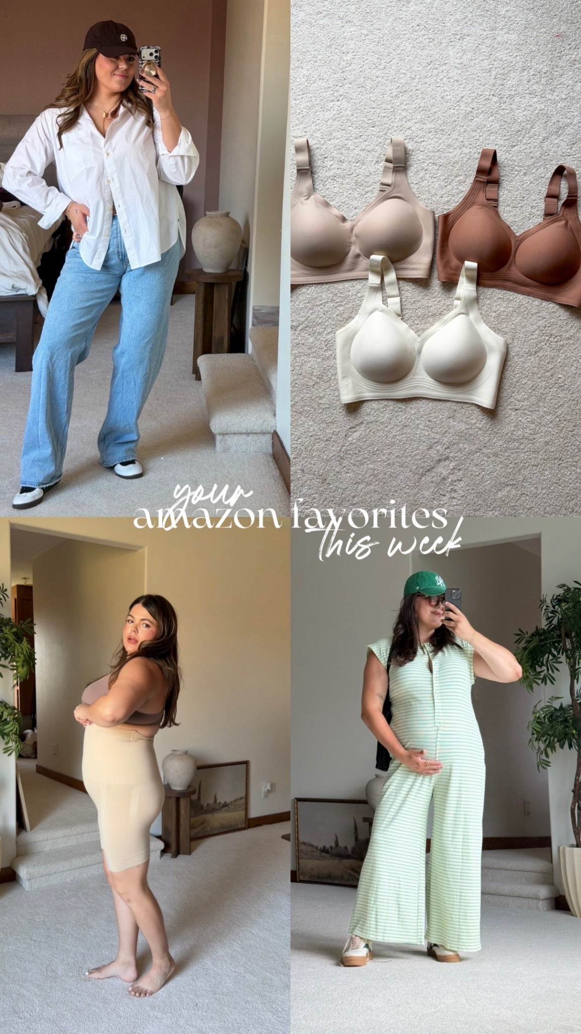 Your favorites this week from Amazon! 

#1￼ viral shaping Levi jeans! True to size 32
#2 the every day shaping lift and support bra under $20. I wear XL 
#3 favorite Amazon Shapeware, compressing without being too constricting. Shaping and smoothing I wear a size large for a more snatched deal or XL for a comfort feel. They have boning so that they don’t roll 
#4 colorful jumpsuit! I wore this bump friendly but it’s not maternity ! ￼cute every day or travel outfit - xl
￼￼￼

#LTKmomlife #LTKMidsize #LTKPlusSize