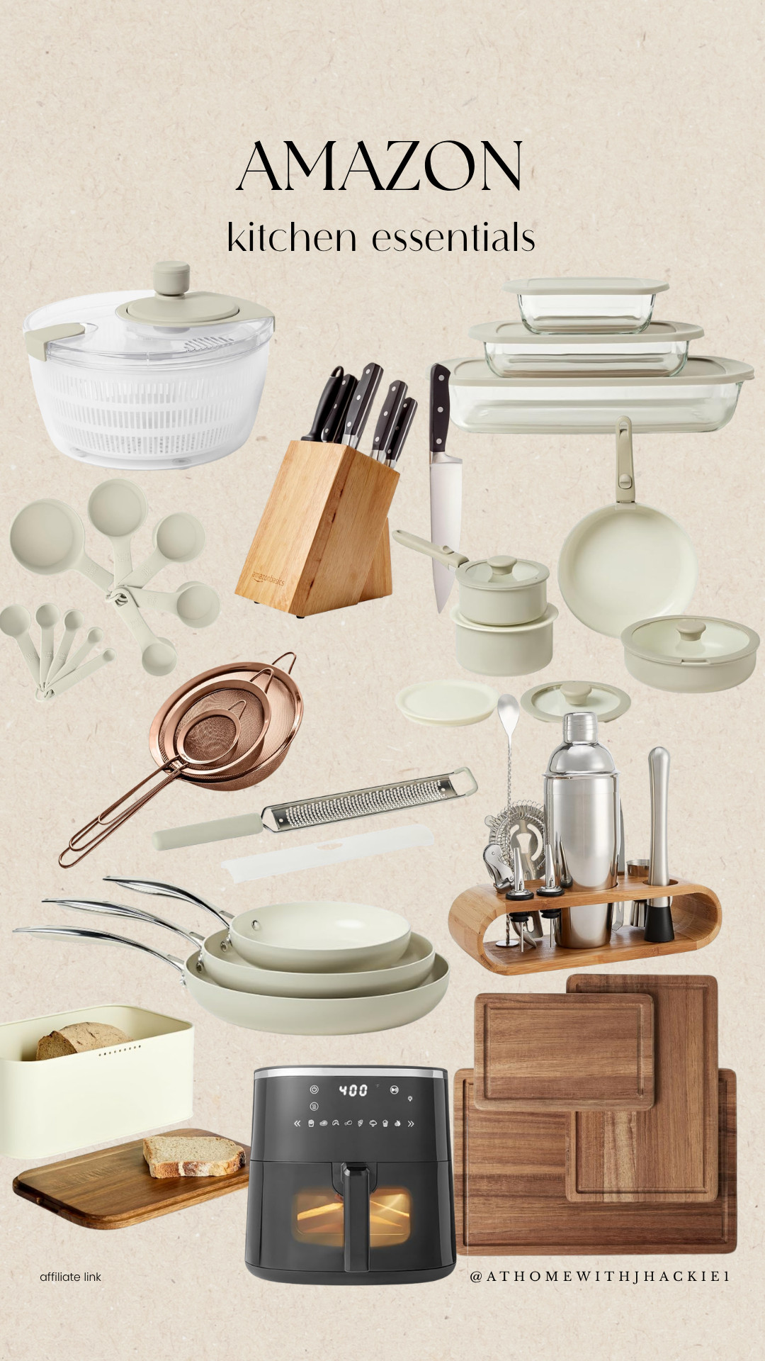 Amazon Kitchen Essentials, Amazon kitchen essentials, kitchen organization, glass food storage containers, ceramic cookware, nonstick cookware, knife block set, measuring cups, salad spinner, cutting boards, bread box, air fryer, kitchen utensils, cocktail shaker set, spice organization, baking tools, cooking essentials, kitchen gadgets, Amazon finds, modern kitchen, home chef essentials

#LTKHome