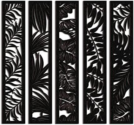 5 Pieces Wooden Wall Art Leaf Hollow Wall Decor Black Wood Wall Accents Themed Wood Panels for Home  | Amazon (US)