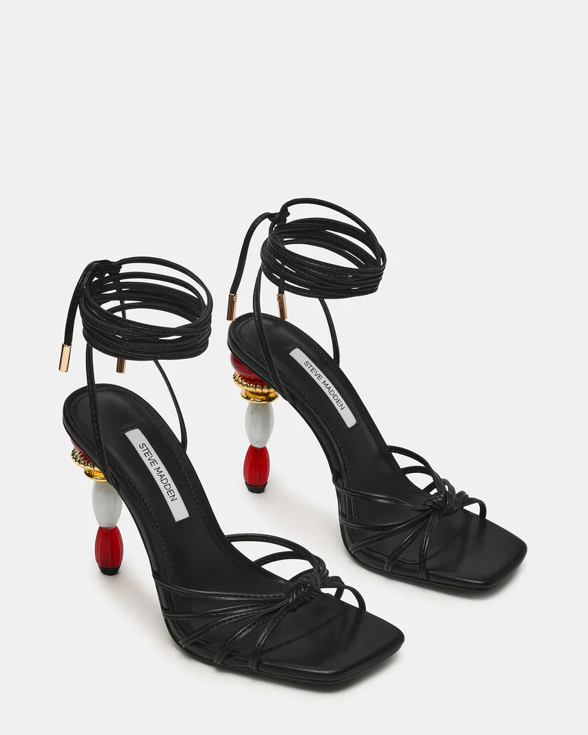 SOLENA Black Strappy Leg-Tie Square-Toe Women's Sculptured Heel | Steve Madden (US)