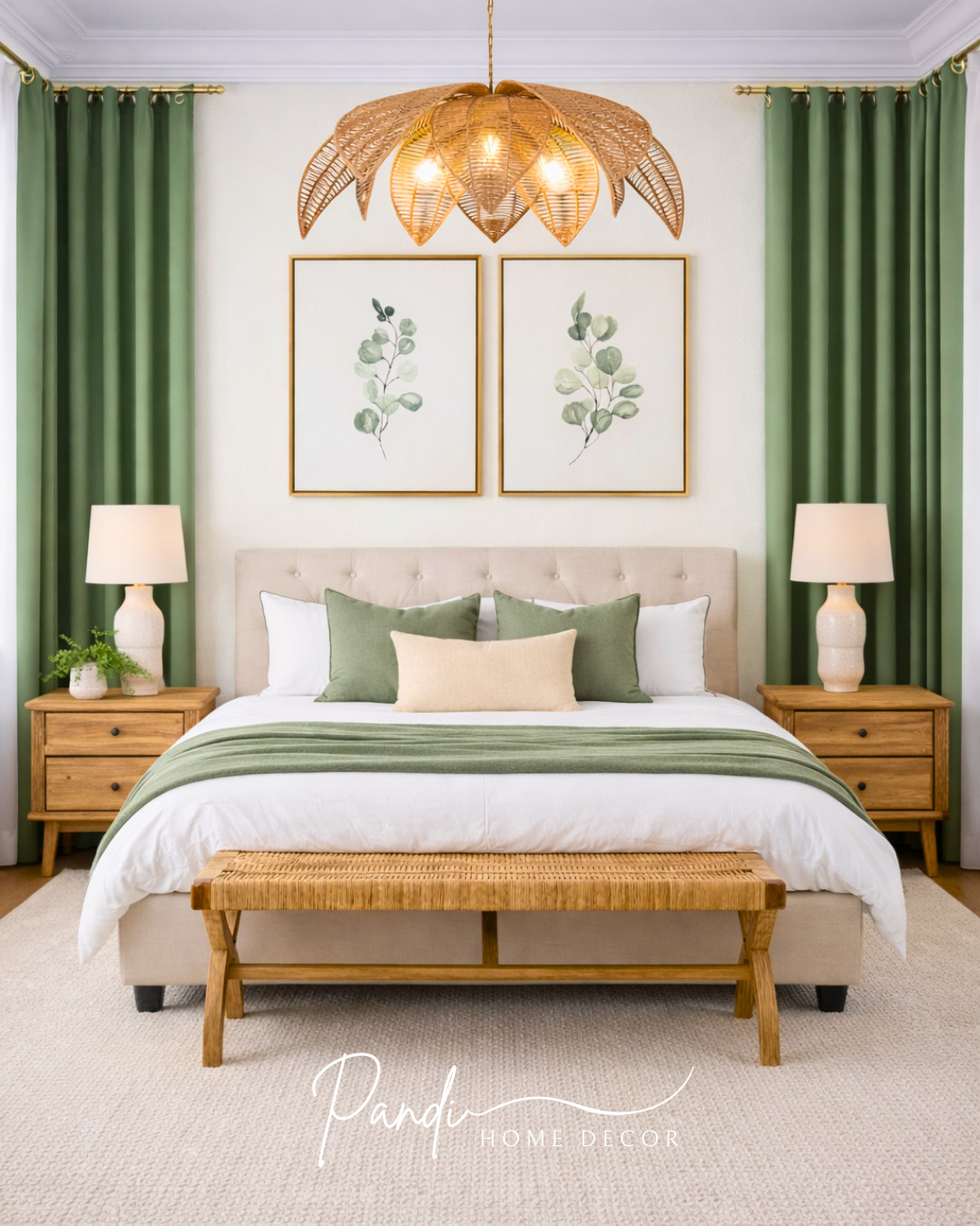 Soft greens and warm wood tones create a fresh, calming bedroom that feels natural and balanced 💚 Light textures, simple decor, and leafy accents bring a peaceful, earthy vibe.
#GreenBedroom #NeutralBedroom #BedroomDecor #WoodFurniture #CozyBedroom #BedroomInspo #NaturalDecor #HomeDecor 

 #LTKHome