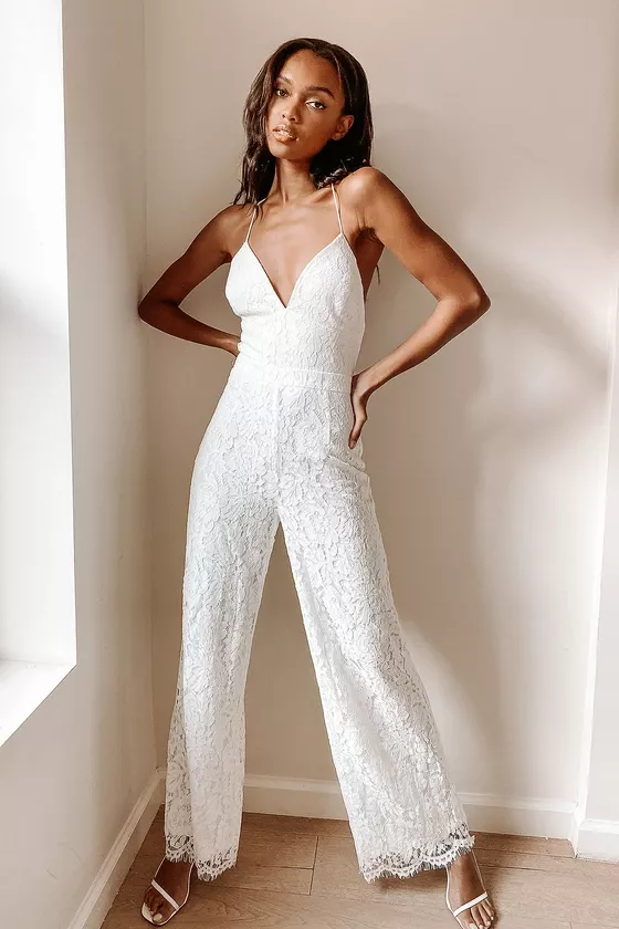 Britney white sale lace halter jumpsuit