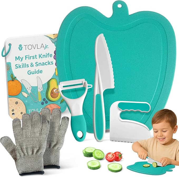 Tovla Jr. Toddler Cutting Set – Real Kids Knife & Chopper with Safety Gloves, Peeler & Visual R... | Amazon (US)