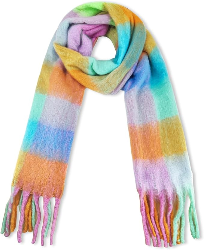Large Chunky Plaid Scarf Coloured Checked Oversized Scarf Tassel Soft Fall Winter Thick Warm Shaw... | Amazon (US)