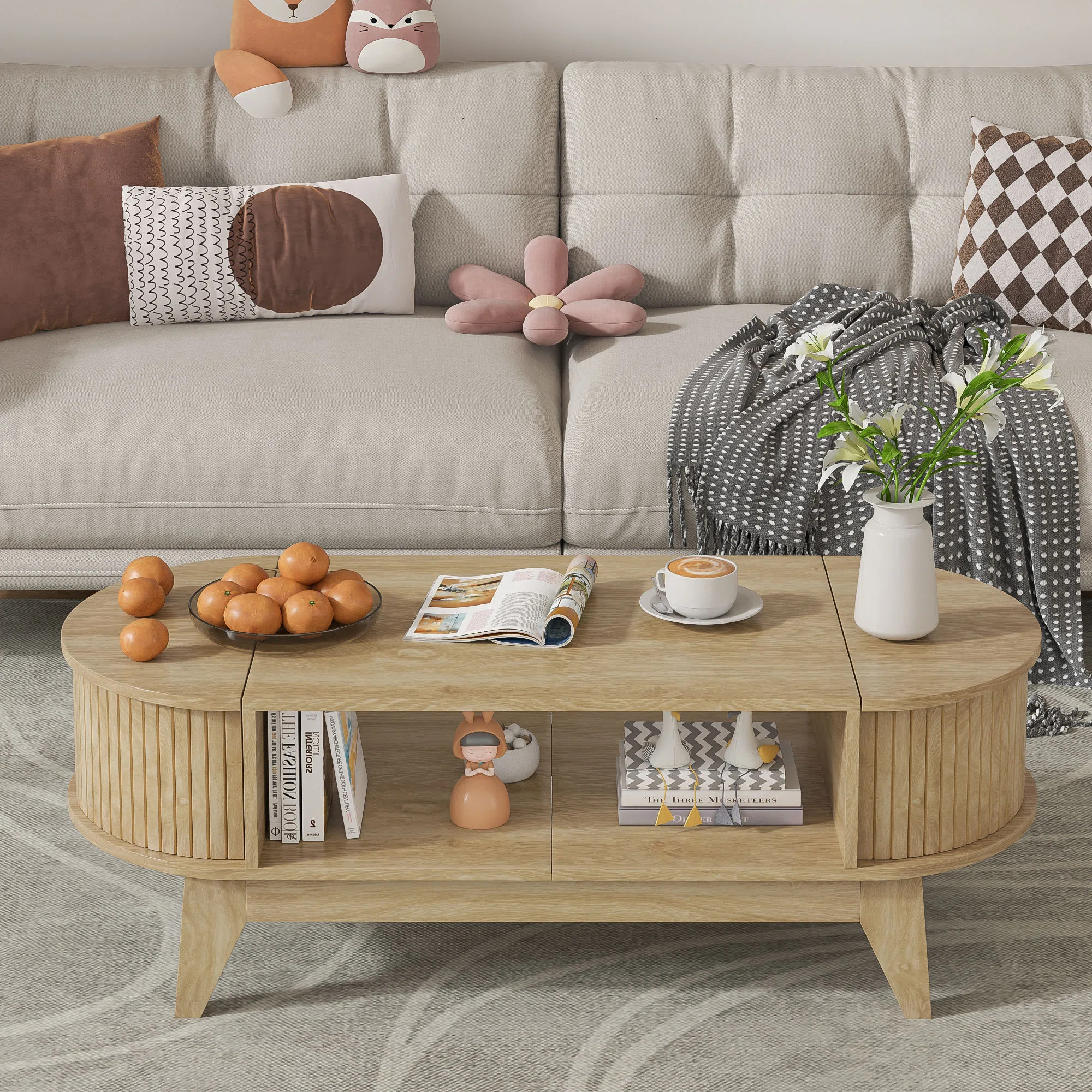 46.45" Oval Shaped Coffee Table With Storage, Fluted Accent Table For Living Room | Wayfair North America